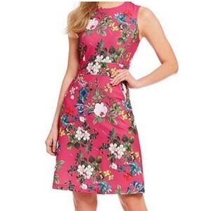 Calvin Klein A-line Sheath Dress Women 4 Pink Red Floral Sleeveless Fitted